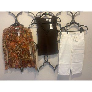 Chico's Outfit includes Tunic Shirt V-Neck Tank Top White Crop Pants Size 0